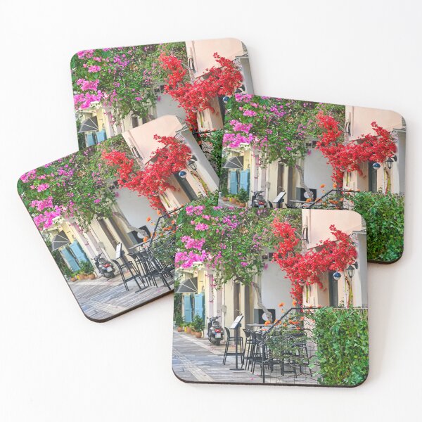 Item preview, Old houses in the narrow streets of Nafplion town with Bougainvillea flowers designed and sold by goceris.