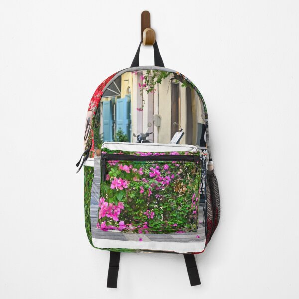 Item preview, Old houses in the narrow streets of Nafplion town with Bougainvillea flowers designed and sold by goceris.