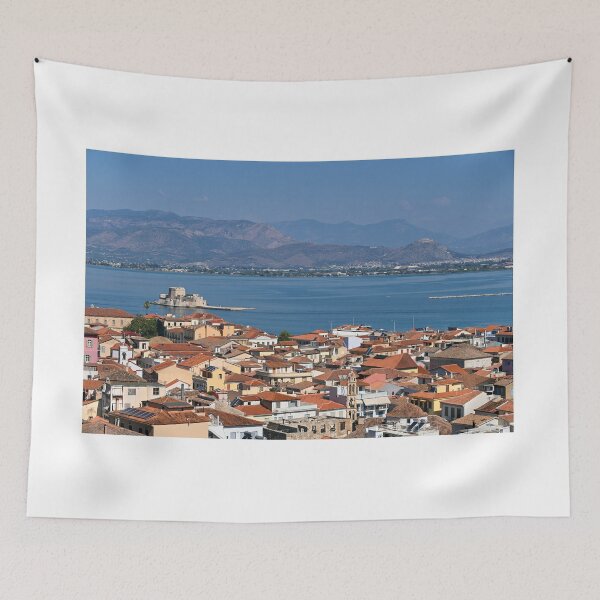 Item preview, Old town Nafplio and Bourtzi Venetian water fortress cityscapes designed and sold by goceris.