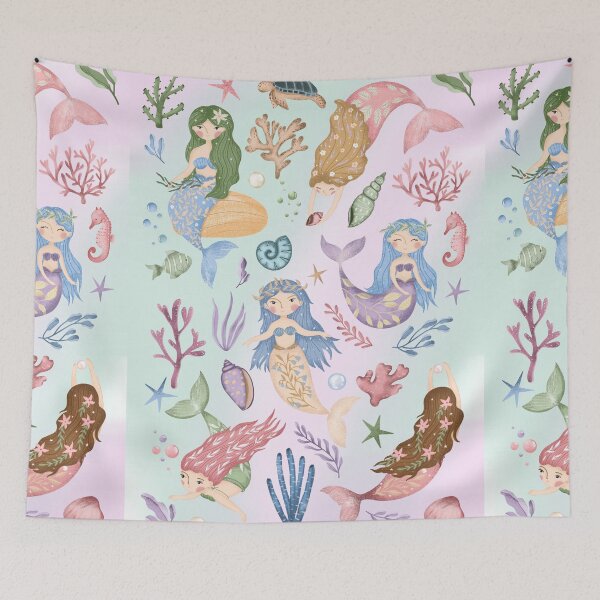 Item preview, Enchanting mermaids ocean print designed and sold by pinkyfish1010.