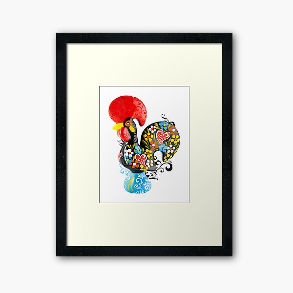 Famous Rooster #01 - Floral Edition Framed Art Print