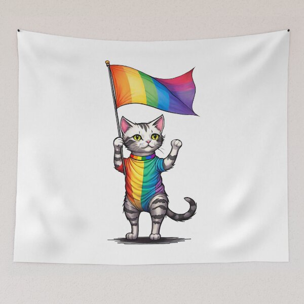 Item preview, pride cat with flag  designed and sold by Kamoufleur.