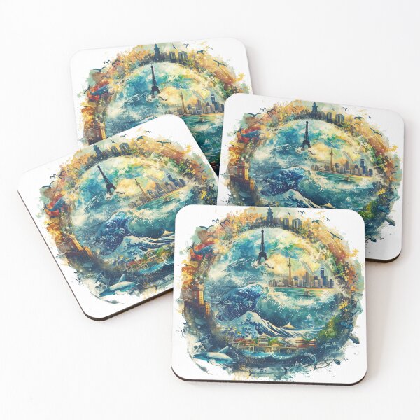 Item preview, Iconic World Landmarks Encircled by Ocean Waves designed and sold by palmyst.
