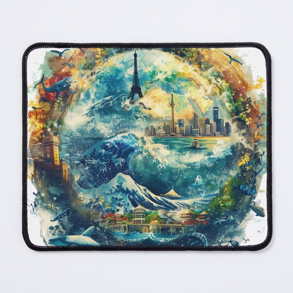 Item preview, Iconic World Landmarks Encircled by Ocean Waves designed and sold by palmyst.