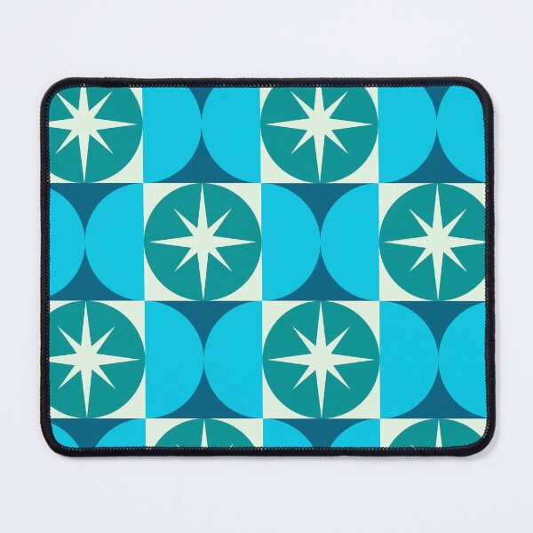 Item preview, Mid Century Starbursts on Teal Circles and Blue Half Circles designed and sold by Yasminepatterns .