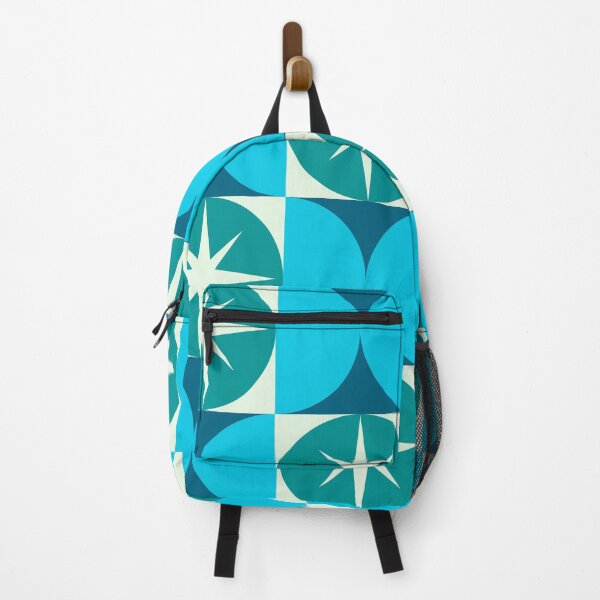 Item preview, Mid Century Starbursts on Teal Circles and Blue Half Circles designed and sold by Yasminepatterns .