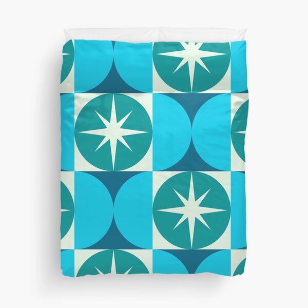 Item preview,  Mid Century Starbursts on Teal Circles and Blue Half Circles  designed and sold by Yasminepatterns .