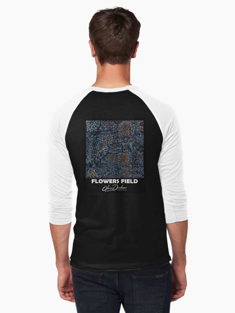 Aperçu 1 sur 3. T-shirt baseball manches ¾ avec l'œuvre Flowers field 48 créée et vendue par oduchossoir.