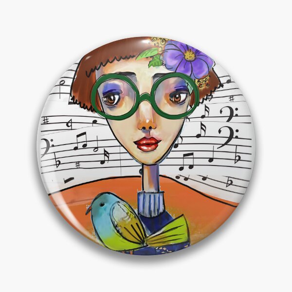 Item preview, Whimsical Girl with Bird, Flowers and Music Illustration designed and sold by adriaquart.
