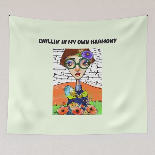 Item preview, Whimsical Girl with Bird, Flowers and Music Illustration designed and sold by adriaquart.