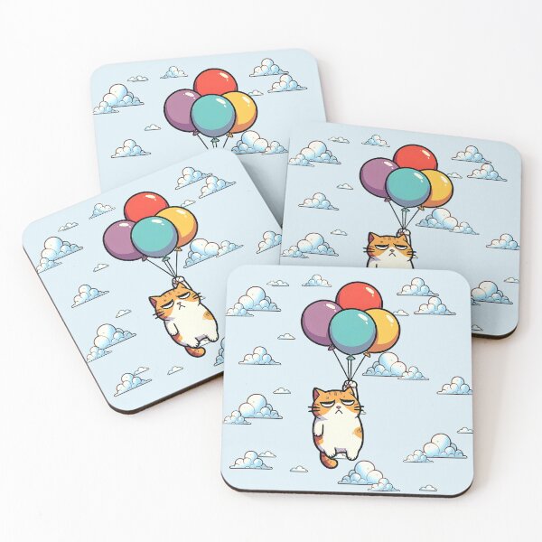 Item preview, Unamused Cat Explorer Cat Flying Off Holding On To Balloons Kawaii Kitty Traverler Exploring the World designed and sold by Gay-Koala.