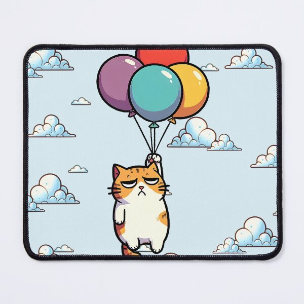 Item preview, Unamused Cat Explorer Cat Flying Off Holding On To Balloons Kawaii Kitty Traverler Exploring the World designed and sold by Gay-Koala.