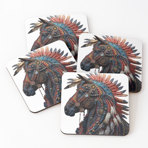 Item preview,  "Majestic Indian Horse Head: Turquoise Feather Art" designed and sold by Bohospiritart.