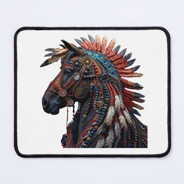 Item preview, "Majestic Indian Horse Head: Turquoise Feather Art" designed and sold by Bohospiritart.