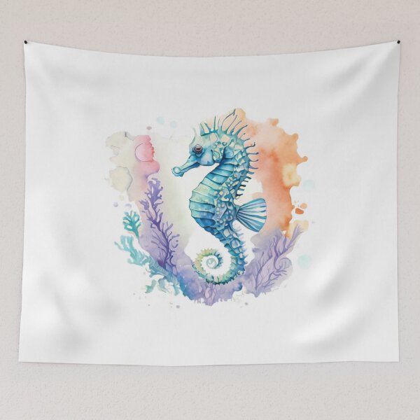 Item preview, watercolor seahorse designed and sold by Maker Magia.