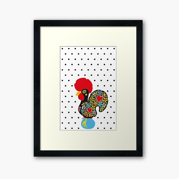 Famous Rooster 01 | Polka Dots Pattern Framed Art Print