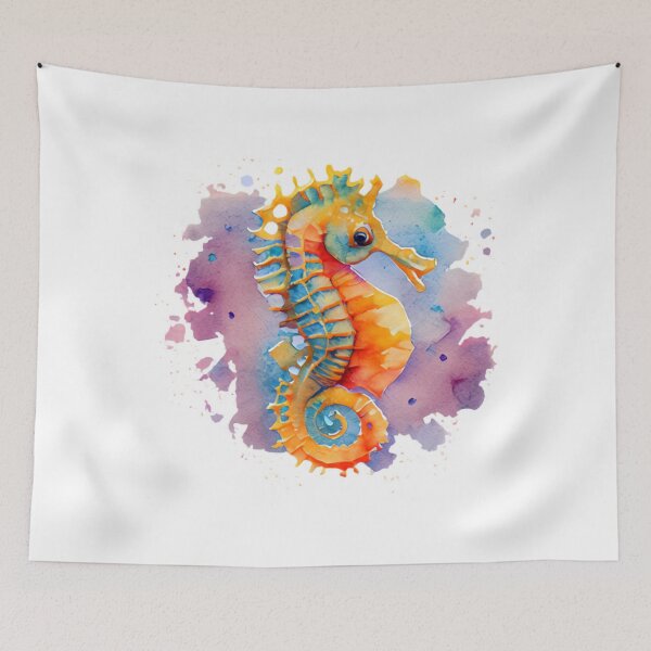 Item preview, watercolor seahorse designed and sold by Maker Magia.