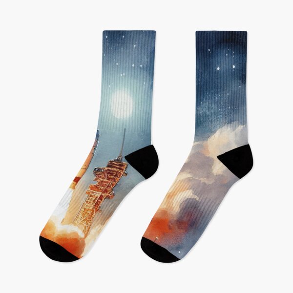 Item preview, Nighttime Rocket Launch Under Starry Sky designed and sold by ArtComixHaven.