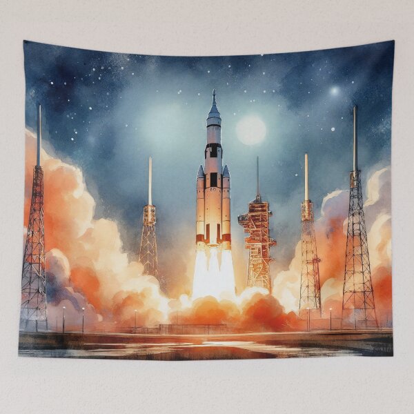 Item preview, Nighttime Rocket Launch Under Starry Sky designed and sold by ArtComixHaven.