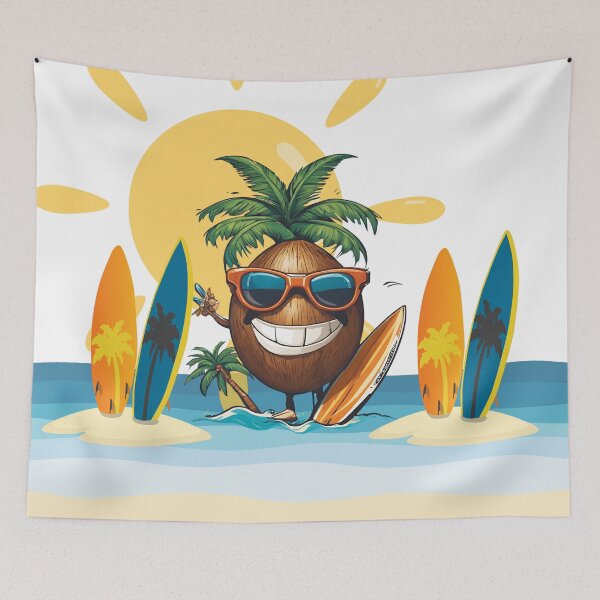 Item preview, Beach coconut with surfboards designed and sold by Yeyishop.