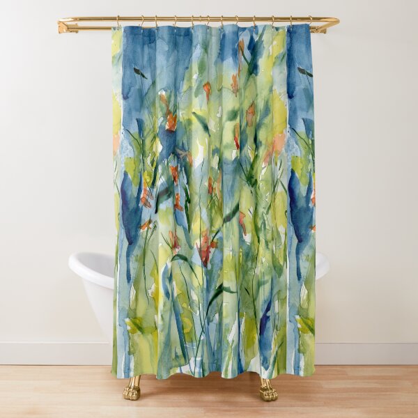 Item preview, Abstract wildflowers in blues, greens and orange designed and sold by Artbydekloe.