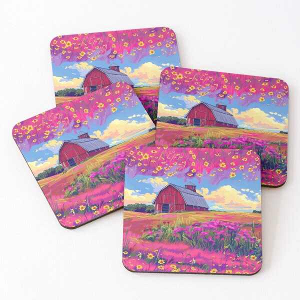 Item preview, Happy Rustic Red Barn with Yellow Flowers Print designed and sold by thaneydesign.