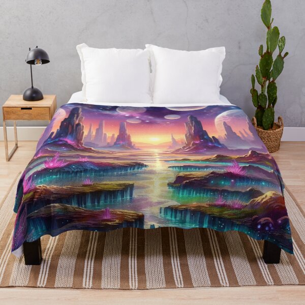 Item preview, Alien Landscape with Glowing Plants and Moons designed and sold by ArtComixHaven.