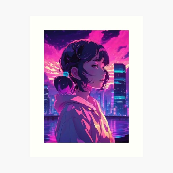 Aperçu de l'œuvre Lofi City Vapor Wave Anime Fille créée et vendue par DreamCraze.