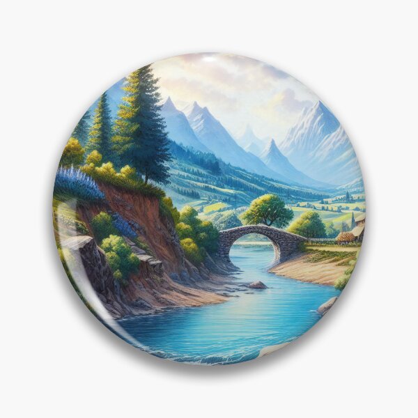 Item preview, Idyllic Mountain Valley with Flowing River designed and sold by ArtComixHaven.