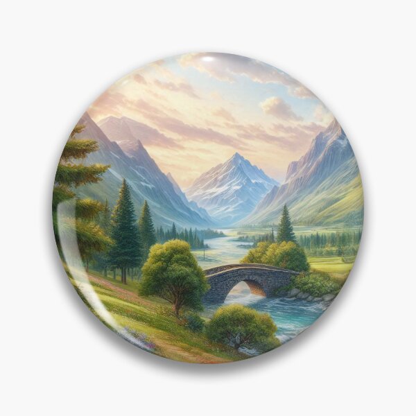 Item preview, Peaceful Mountain Valley with Blooming Flowers designed and sold by ArtComixHaven.