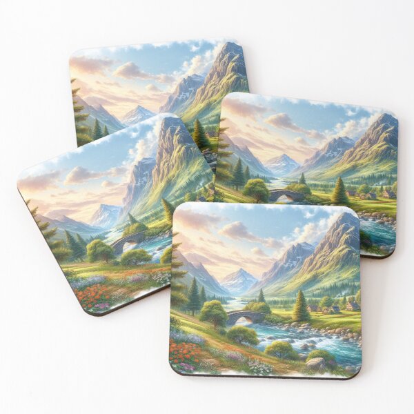 Item preview, Peaceful Mountain Valley with Blooming Flowers designed and sold by ArtComixHaven.