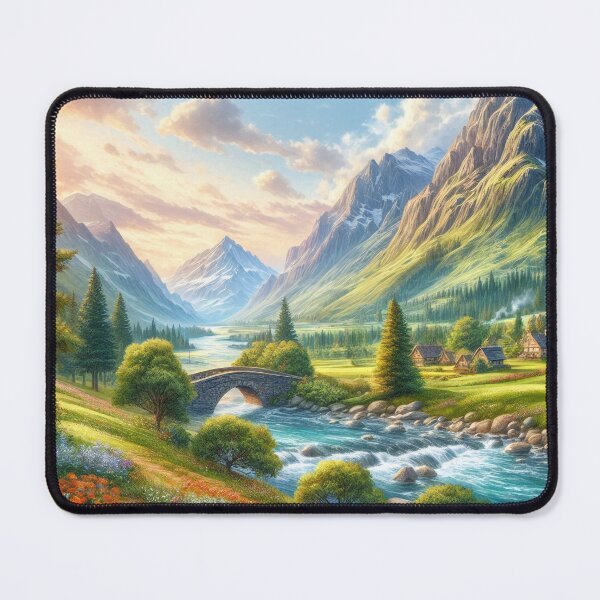 Item preview, Peaceful Mountain Valley with Blooming Flowers designed and sold by ArtComixHaven.