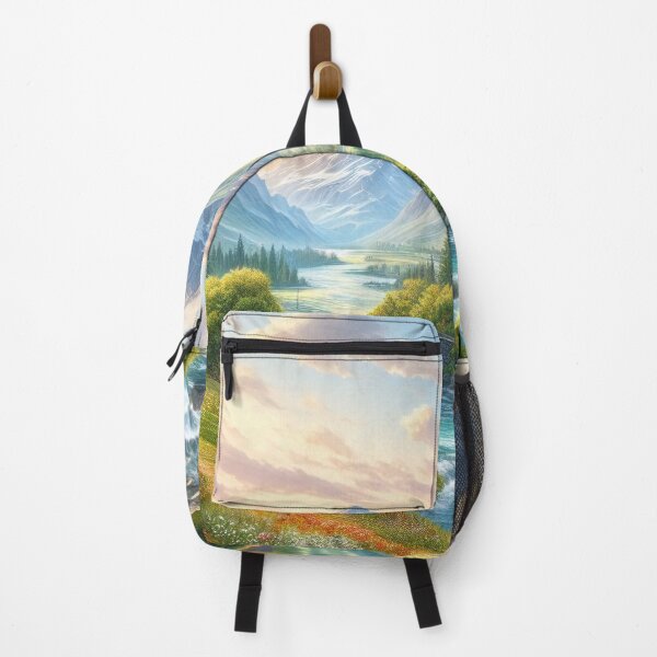 Item preview, Peaceful Mountain Valley with Blooming Flowers designed and sold by ArtComixHaven.