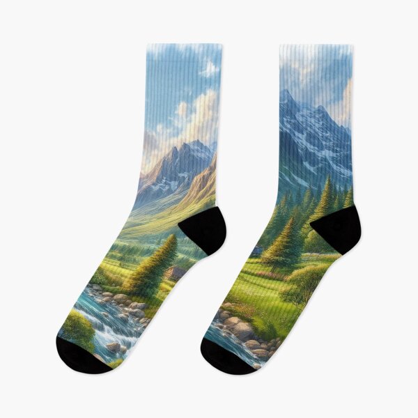 Item preview, Peaceful Mountain Valley with Blooming Flowers designed and sold by ArtComixHaven.