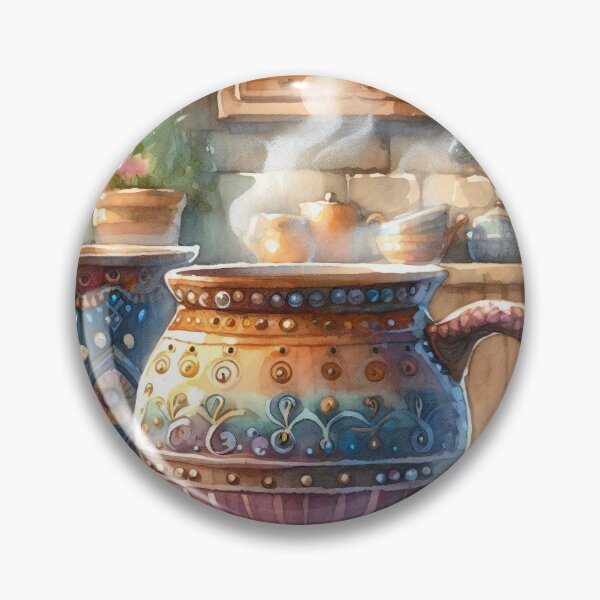 Item preview, Charming Kitchen with Steaming Colourful Mugs designed and sold by ArtComixHaven.