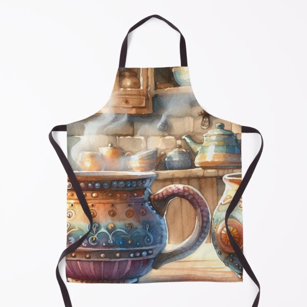 Item preview, Charming Kitchen with Steaming Colourful Mugs designed and sold by ArtComixHaven.