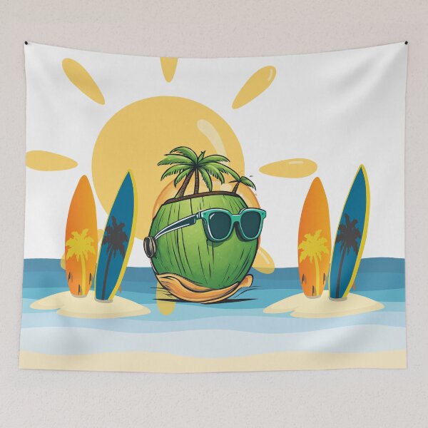 Item preview, Beach coconut with surfboards designed and sold by Yeyishop.