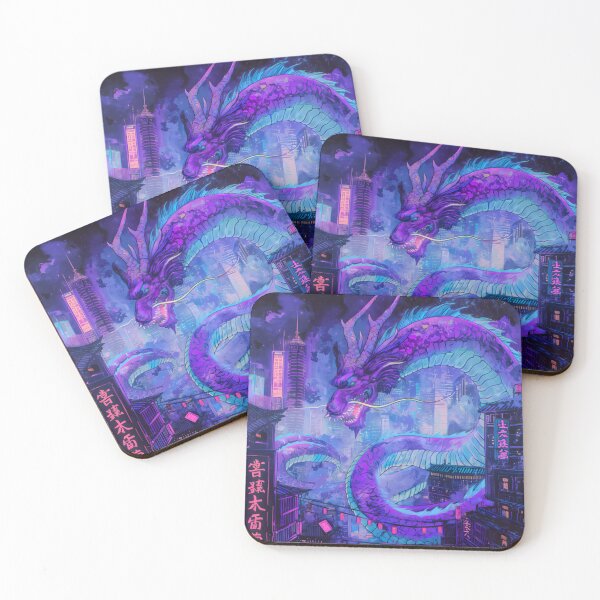 Item preview, Neon Dragon in Cyberpunk City - Version 1 designed and sold by deepglitchart.