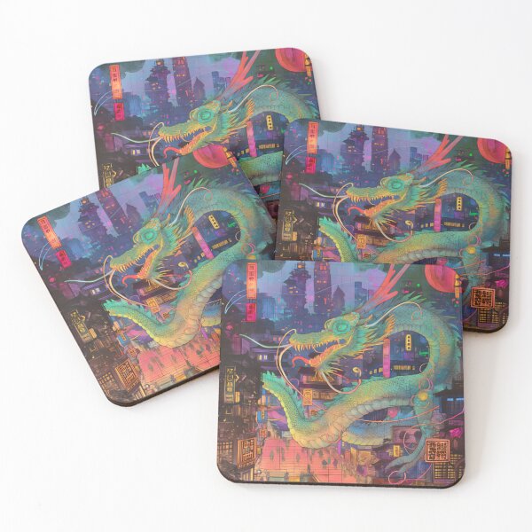 Item preview, Neon Dragon in Cyberpunk City - Version 3 designed and sold by deepglitchart.