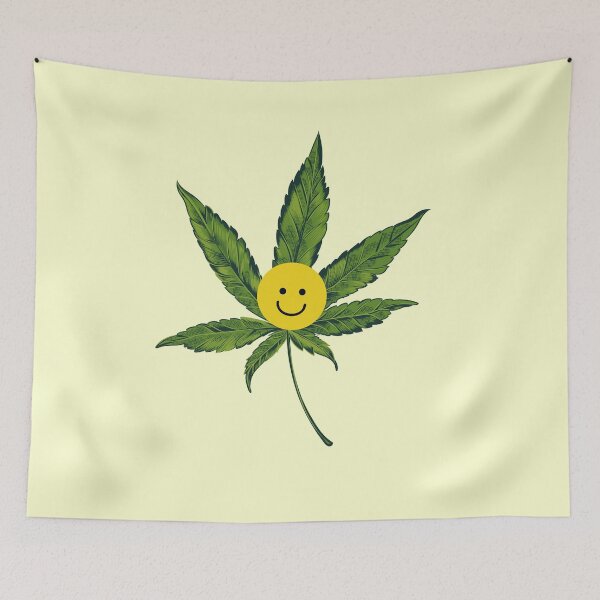 Item preview, Hand drawn cannabis leaf with yellow smile designed and sold by FleurDesign.
