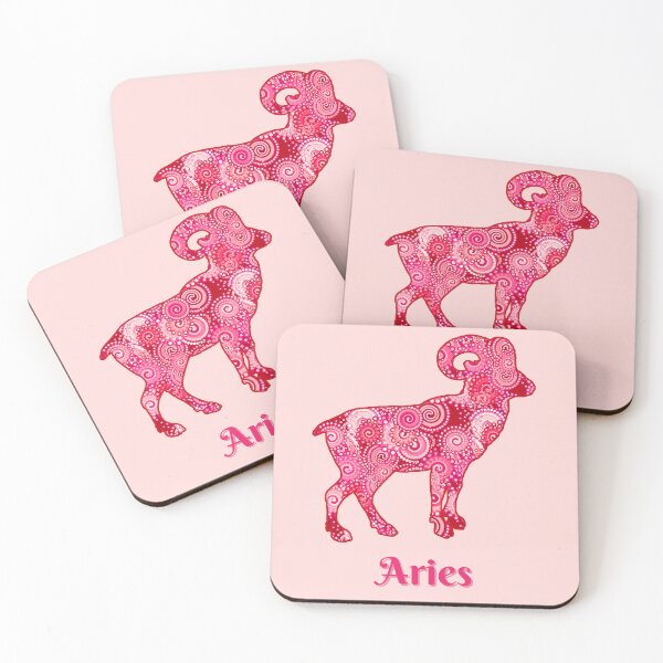 Item preview, Zodiac Sign for Aries in a Coral Red Fractal Pattern  designed and sold by Marymarice.