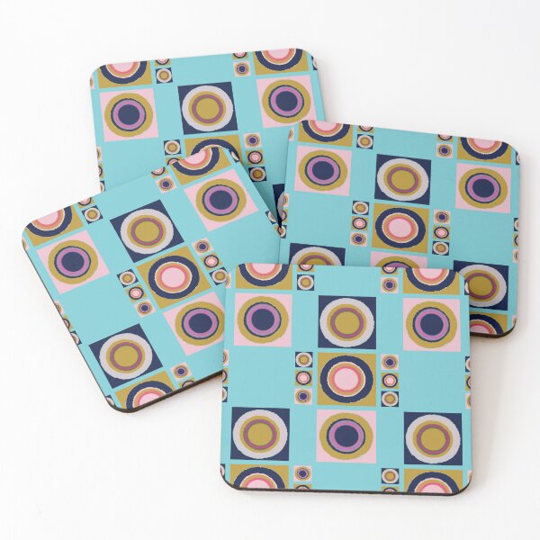 Item preview, Retro Modern Psychedelic Abstract Lunar Eclipse Tiles Pattern on Aqua designed and sold by scome.