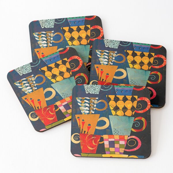 Item preview, Vibrant Cup Stack Extravaganza - Playful Abstract Patterns on Dark Canvas Generative AI designed and sold by OlfactoART Studio.