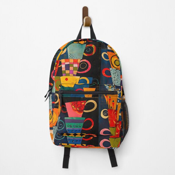 Item preview, Vibrant Cup Stack Extravaganza - Playful Abstract Patterns on Dark Canvas Generative AI designed and sold by OlfactoART Studio.