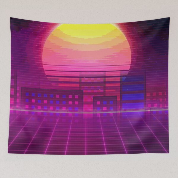 Item preview, Synthwave Sun Over City in 80s Retrowave Style designed and sold by MusicArtAndGrind.