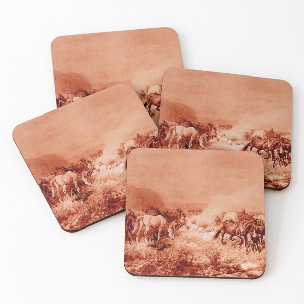 Item preview, HORSES GRAZING ,Antique Red Brown  designed and sold by BulganLumini.