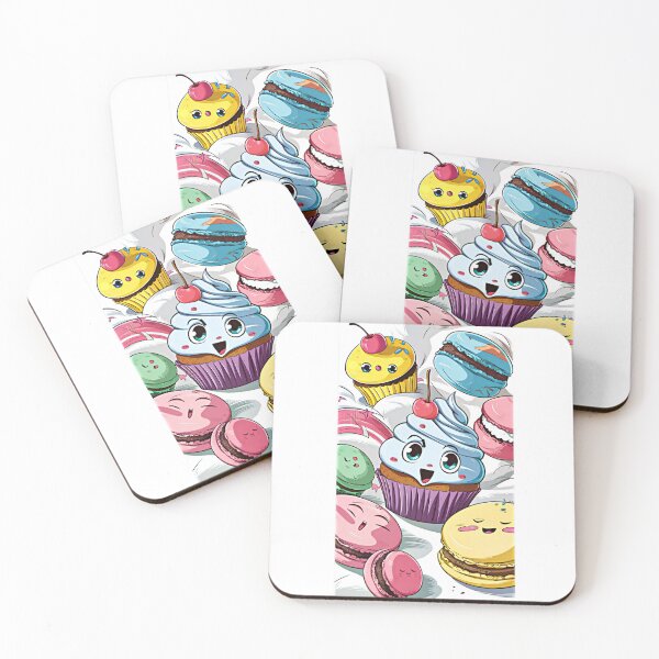 Item preview, Smiling cupcake with macaroons  designed and sold by BlissfulBlossom.