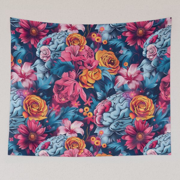Item preview, Vibrant Floral and Brain Pattern with Pink and Yellow Flowers designed and sold by VoyteksDesigns.