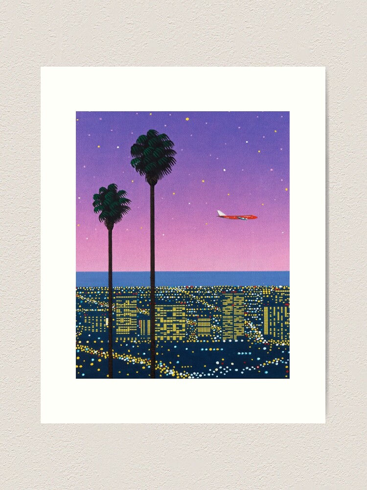 Aperçu 1 sur 3. Impression artistique avec l'œuvre Hiroshi Nagai Down Town Sunset city pop Purple exhibitionvaporwave tokyo années 80 90 pop art japonais créée et vendue par Nicodemuss.