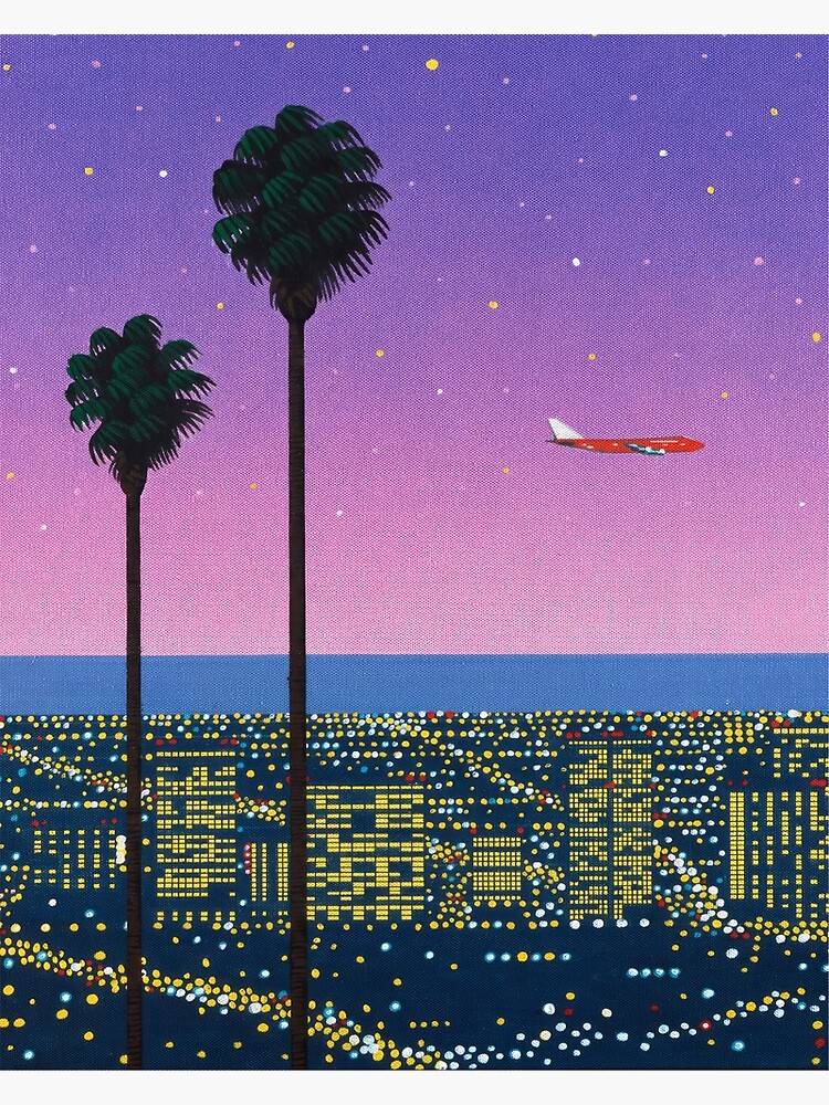 Aperçu 3 sur 3. Impression artistique avec l'œuvre Hiroshi Nagai Down Town Sunset city pop Purple exhibitionvaporwave tokyo années 80 90 pop art japonais créée et vendue par Nicodemuss.